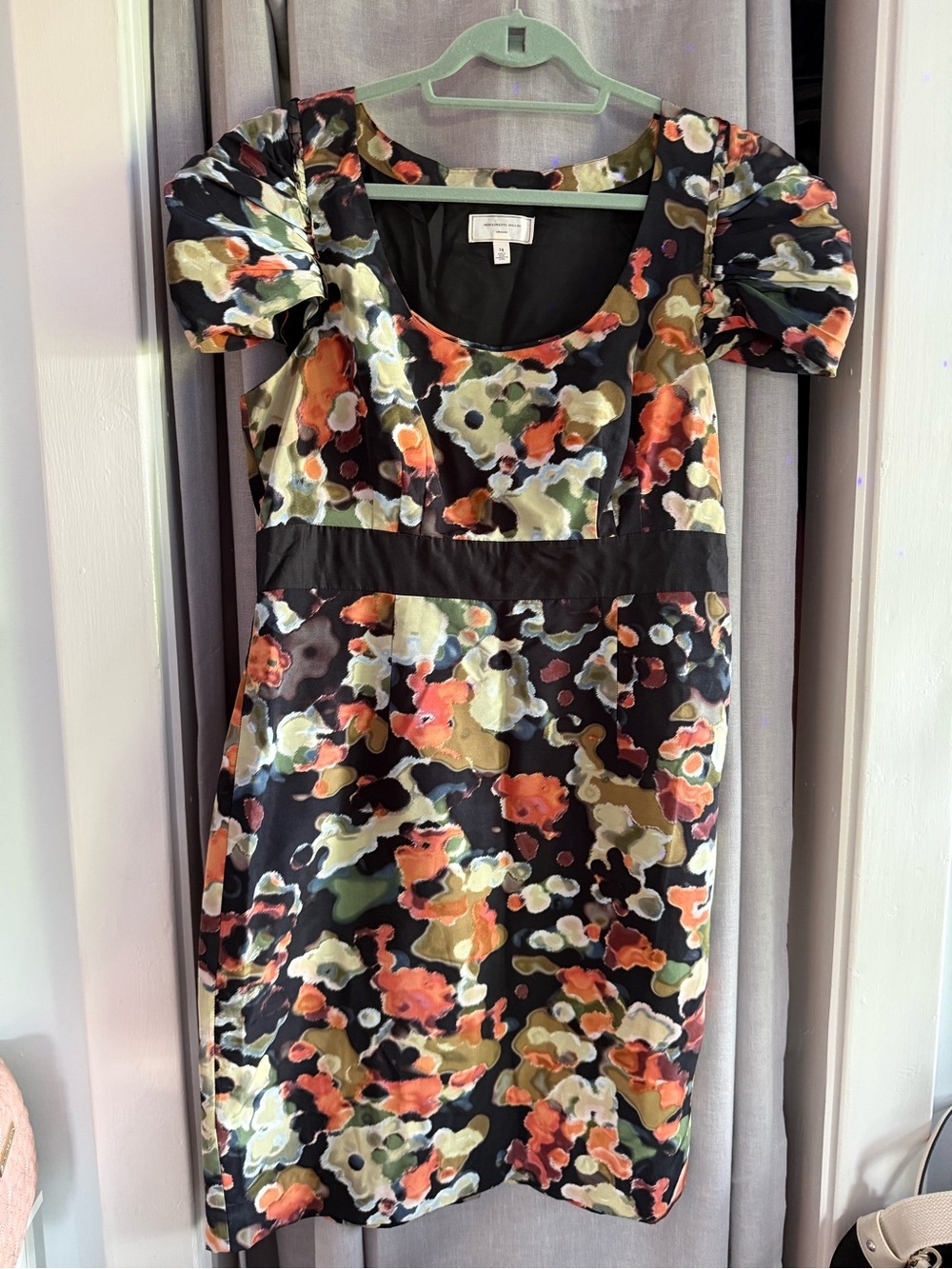 Moulinette Soeurs Anthropologie Dress Size 14 Abstract Floral Print Puff Sleeve